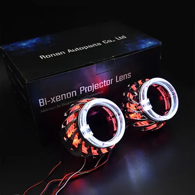 2.5'' LED Angel Eyes Fit Bi Xenon/LED Projector Lens Auto Headlights Retrofit H4 • $67.73