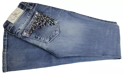 Miss Me Signature Medium Wash Bootcut Embellished Womens Jeans Size 25 J3217BL • $27.99