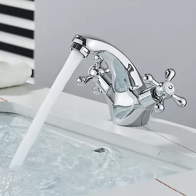 Modern Mono Bathroom Basin Taps Single Handle Brass Mixer Sink Tap With Waste UK • £16.99