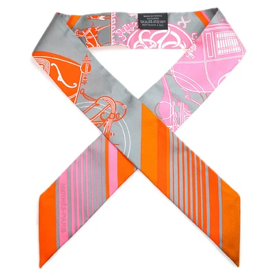$350.40 • Buy HERMES Ex Libris Twilly Scarf Stole Bag Handle Accessories Orange Silk 44376