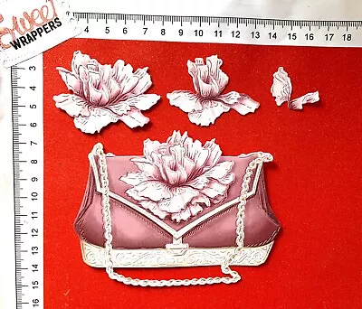 DECOUPAGE CARD Die Cuts X4 Classic Floral Flower Rose Pearls Handbag Clutch • £6.99