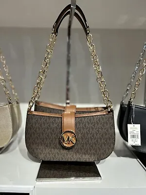 Michael Kors Carmen Small Logo Shoulder Pouchette Bag In Brown • $76