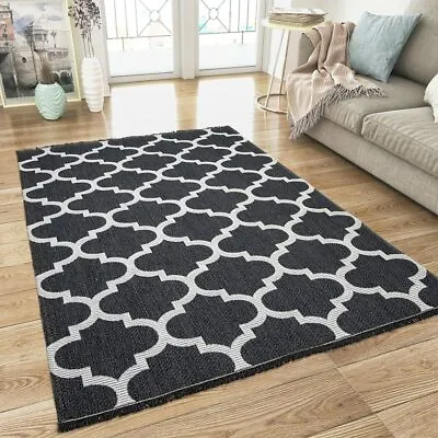 Flatweave Rug Black - 100% Natural Cotton - Machine Washable - ECO- Large Small • £14.99