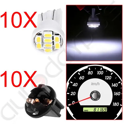 10x White T10 194 LED Bulbs For Instrument Gauge Cluster Dash Light W/ Sockets • $7.99