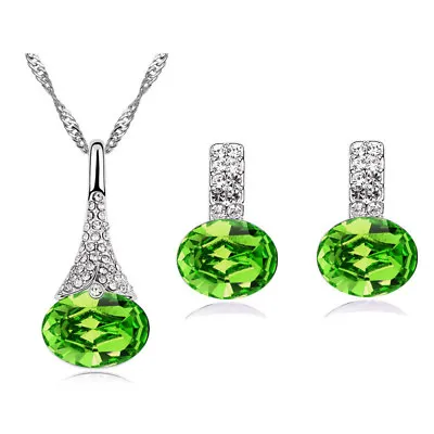 £6.99 • Buy Stud Earrings Crystal Necklace Matching Pendant Set Of Women Jewellery Colours