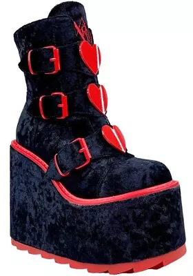 YRU SHOES Dune Lo Hearts [Black/Red] | PLATFORM BOOTS** Gothic • $287.95