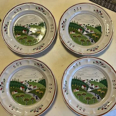 4 Vintage Newcor Country Village Stoneware Salad Plates - Japan - 7.25” • $13.99