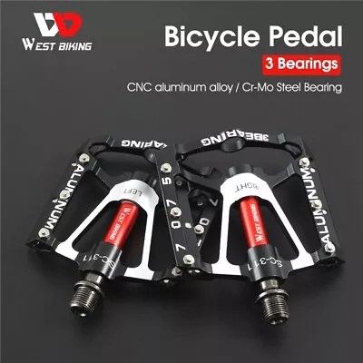 WEST BIKING Bicycle Pedals 3 Sealed Bearing Aluminum MTB Road Bike Pedal 9/16 In • $26.98