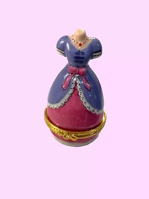 Vintage NIB Hand Painted Porcelain Hinged Trinket Jewelry Box Cinderella Dress • $17