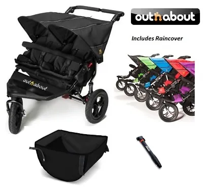 £549 • Buy Out N About Double Nipper 360 V4/Basket/Tyre Pump/Raincover- Raven Black