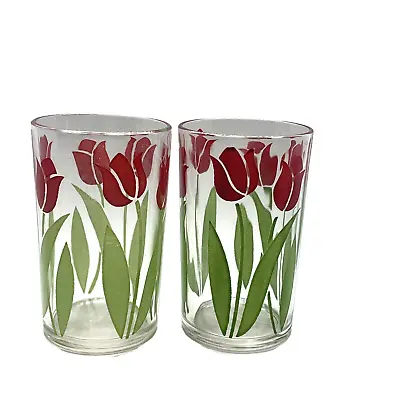 Two Red Tulip Juice Glasses 1970s Kraft Swanky Swig Glasses 4oz MCM Vintage • $14.38