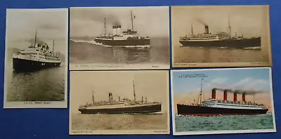 5 FIVE ANTIQUE 1920s POSTCARDS STEAM SHIPS & OCEAN LINERS • $5