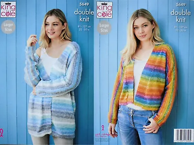 KNITTING PATTERN Ladies Easy Knit Cardigan In 2 Lengths DK King Cole 5649 • £4.49