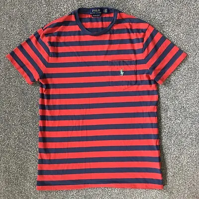 Polo Ralph Lauren T Shirt Mens SP Small Petite S Custom Slim Red Blue Pocket Tee • £19.90