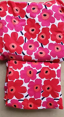 Marimekko Queen Sheet Set Pieni Unikko RED FLORAL Poppies Cotton • $49.99