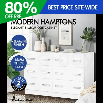 ALFORDSON 6 Chest Of Drawers Hamptons Dresser Storage Cabinet Tallboy White • $189.95