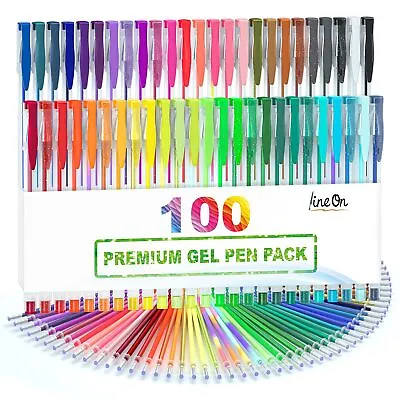 100 Colors Set Gel Pens Art Books Markers Glitter Neon Metallic Pens For Artists • £18.95