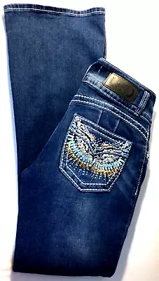 Women's 3/4 H & Y Flare Blue Jeans Denim Stretch Bling Embellished Pockets • $3.99
