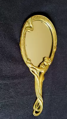 Vintage Brass Art Nouveau Gold Tone Nymph Lady Hand Mirror • $35