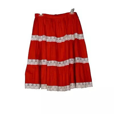 Women's Vintage Hand Made Red Western Costume Skirt W/White Lace Trim M • $15