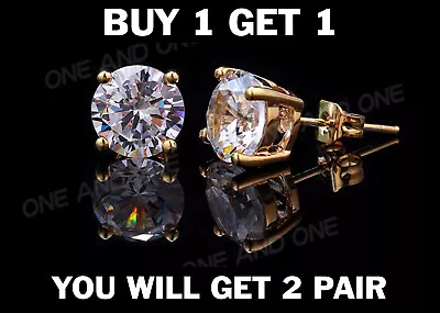 2Ct 14K Yellow Gold Round Brilliant Cut Solitaire Earrings Studs • $9.99