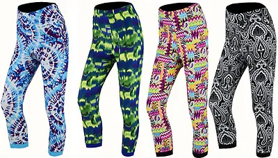  Women Running Yoga Gym Printed  Leggings Three Quarter Capri Trousers • £9.99