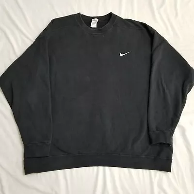 VTG 90s Nike Sweatshirt Crewneck Black Embroidered Swoosh Logo White Tag 2XL • $49.99