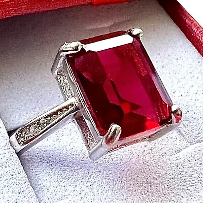 Ruby Ring 925 Sterling Silver Jewelry Emerald Cut Size 6 7 8 9 Lab-created • $16.98