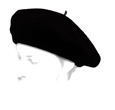 Mens Black Solid Color Beret 100% Wool French Cap Hat • $16.49