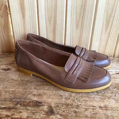 £28.99 • Buy Clarks Slip On Shoes Pumps UK 6 D Leather Tan Brown Leather Ballerinas Tassels
