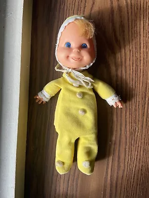 Vintage 1970 Mattel Yellow Baby Bean Bag Doll W/ Bonnet • $15