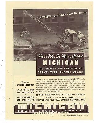 1947 Michigan Power Shovel Ad: Truck Type Shovel Crane - Benton Harbor MI • $17.76