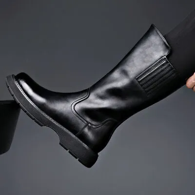 Mens Tall Boots Fall Winter Warm Motorcycle Mid-calf Boots Fashion Shoes Size • $93.16