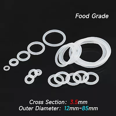 10 X Food Grade Clear Silicone Rubber O Rings 3.5mm Cross Section 12mm - 85mm OD • £3.54