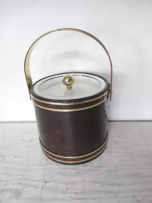 1960's Vintage Georges Briard Ice Bucket Brown With Gold Trim Clear Lid • $18