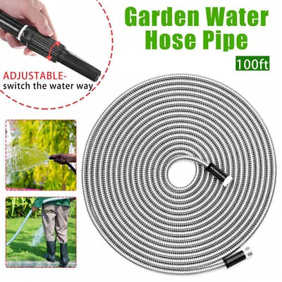 25/50/75/100FT Stainless Steel Garden Hose Pipe Water Pipe Flexible Lightweight • $17.09