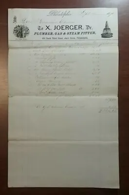 1870 Philadelphia PA Plumber Gas & Steam Fitter Billhead Invoice Great Vignette • $7.95