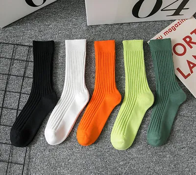 5 Pairs Mens Cotton Socks Lot Fashion Bright Solid Color Stripe Dress Socks 7-10 • $27.92
