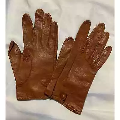Vintage Lanolau Women’s Ladies Brown Leather Washable Driving Gloves *READ* EUC! • $19.88