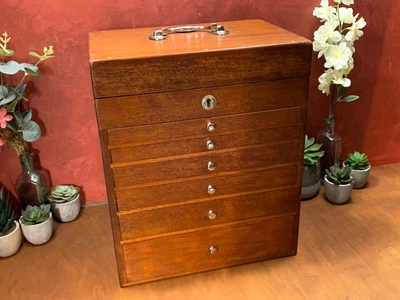 £375 • Buy Collectors Table Top Chest Cabinet Drawers Stationay Case Artists Box With Key