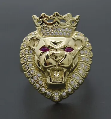 $409 • Buy Real Solid 10K Yellow Gold Men's Lion Head Rings ALL Sizes 8 Grams 27.8mm