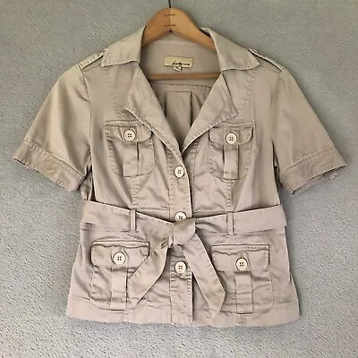 $26.70 • Buy Y2K Top Womens M Beige Safari Shirt Jacket Alice Cullen Belted Pockets Shacket