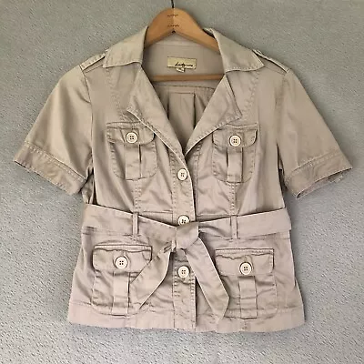 $26.70 • Buy Y2K Top Womens M Beige Safari Shirt Jacket Alice Cullen Belted Pockets Shacket