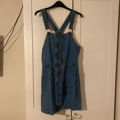 £8 • Buy Denim Button Through Pinafore Dress Boohoo Size 14