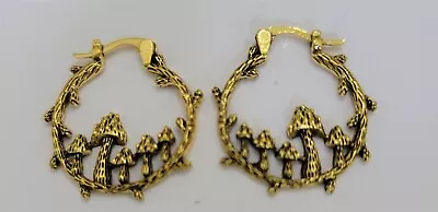 Victorian Trading Enchanted Forest Golden Mushroom Hoop Earrings 29L • $24.95