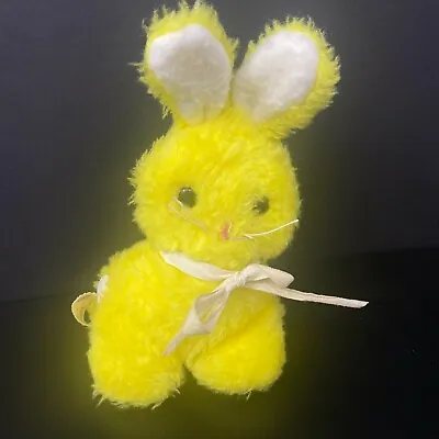 Vintage Eden Toys Yellow Bunny  Rabbit Plush Rattle Stuffed Animal Baby Toy Bow • $20.39