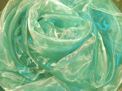 A124 (Per Yard)Green Blue Iridescent 2 Tones Crystal Mirror Organza Sheer Fabric • $2.49