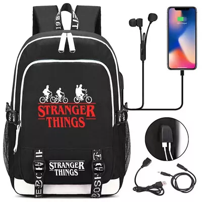 $35.49 • Buy Stranger Things Large Capacity Backpack USB Charging Travel Student School Bags