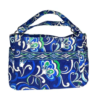 Vera Bradley Mediterranean SATCHEL HANDBAG Purse Blue White Green Floral Swirl • $55