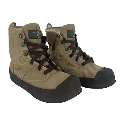 Orvis Tan Canvas Fly Fishing Felt Sole Lace Up Boots Mens Size 8 Style 526G-01 • $43.99